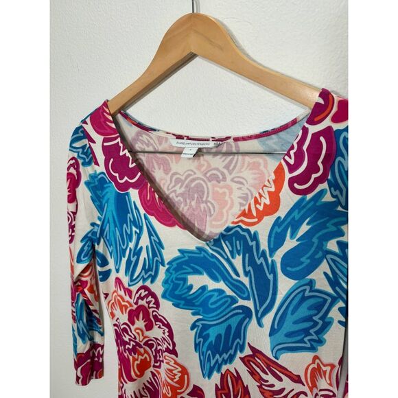 Diane Von Furstenberg Kaden 100% SILK Size 4 Dress Pink Blue Floral art to wear - Picture 5 of 5
